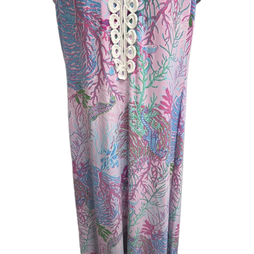 Pappagallo Dress Maxi Cactus Rose Sea Horse Coral Size Large Preppy Resortwear - Picture 4 of 8